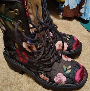 Betsey Johnson Floral Embroidered Lace-Up Boots